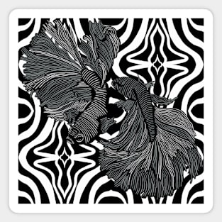 Two Betta Fish on Black and White Pattern Magnet